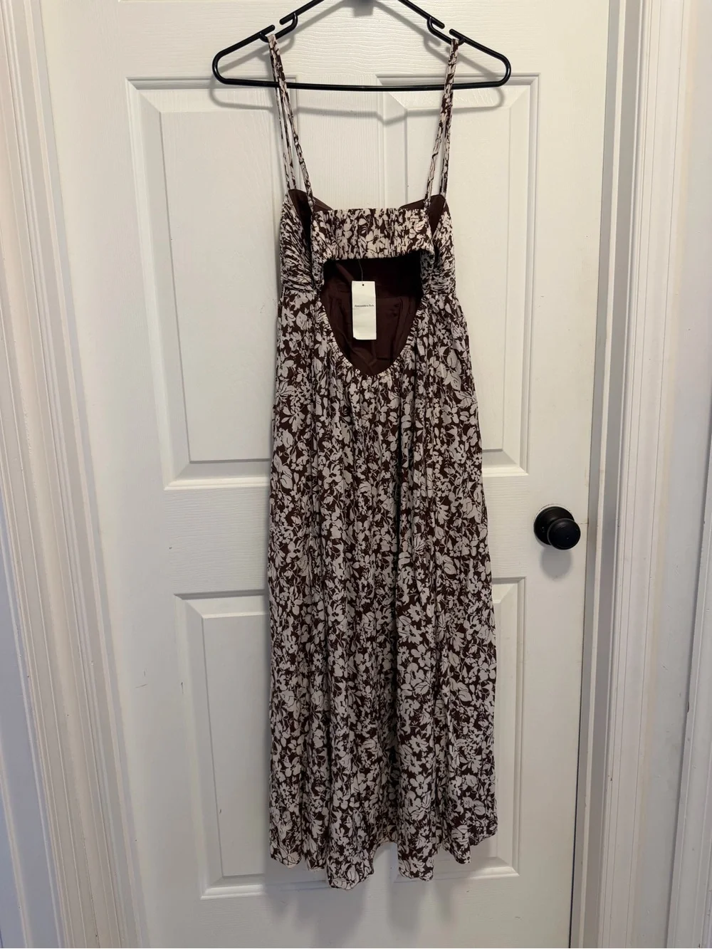 Abercrombie & Fitch Brown Floral Crinkle Pintuck Pleat Cutout Back Maxi Dress